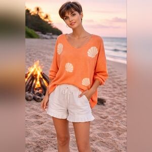 Belle Beach by Kim Gravel Orange/Peach V-Neck Sweater with White Shells Size 1X